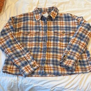 American Eagle Outfitters Blue and Brown cropped Plaid Shirt